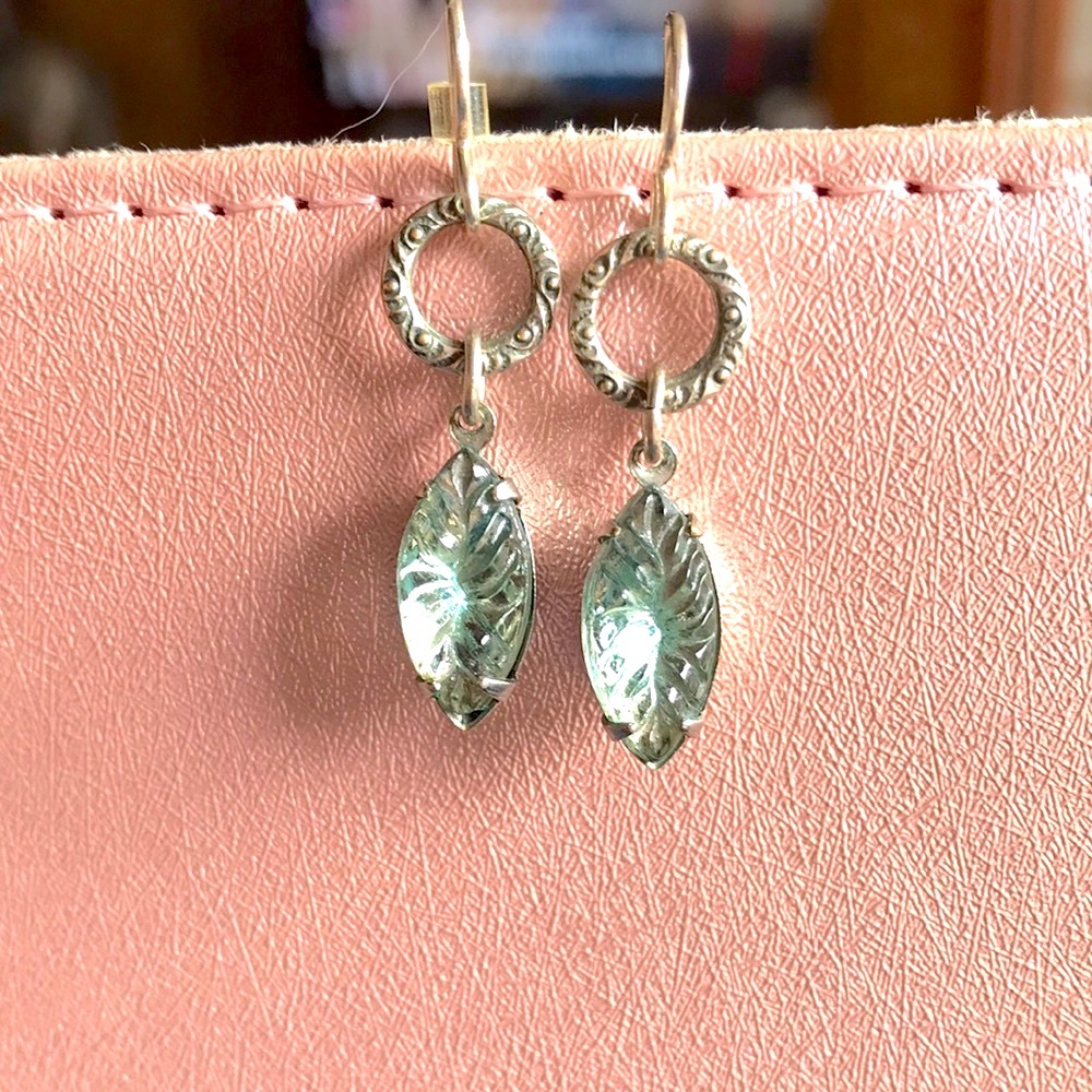 Cut Glass stones Light Aqua with Silver Metal drops